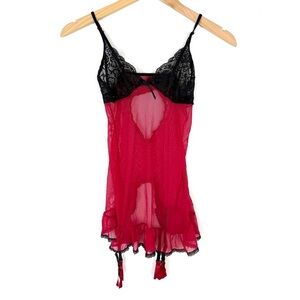 Frederick's of Hollywood Red Lace Babydoll Garter Lingerie Top